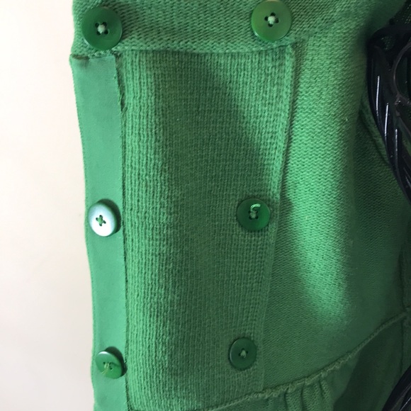 J.Crew Collection Green Cashmere-Blend Double-Breasted Sweater w/ Rhinestone But - Picture 8 of 15